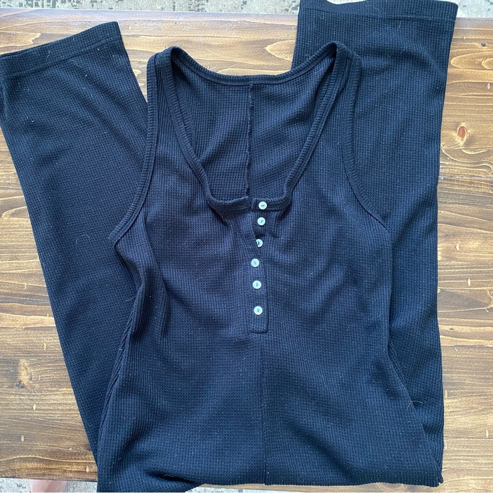 Cropped Black Waffle jumpsuit